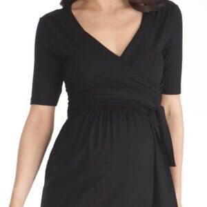 Seraphine Black Mock Wrap Maternity Nursing Dress